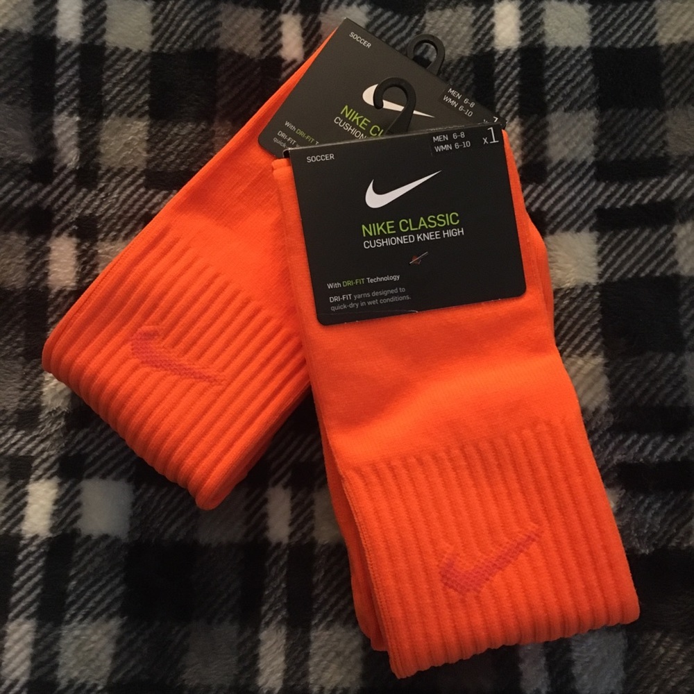 NIKE Dri-Fit knee high socks orange soccer cushion - Picture 1 of 6